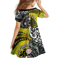 New Zealand and Cook Islands Together Family Matching Short Sleeve Bodycon Dress and Hawaiian Shirt Tatau Art Tribal Pattern-Maori Tattoo with Fern and Paua Shell LT03 - Polynesian Pride