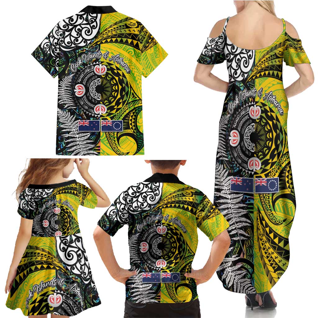 New Zealand and Cook Islands Together Family Matching Summer Maxi Dress and Hawaiian Shirt Tatau Art Tribal Pattern-Maori Tattoo with Fern and Paua Shell LT03 - Polynesian Pride