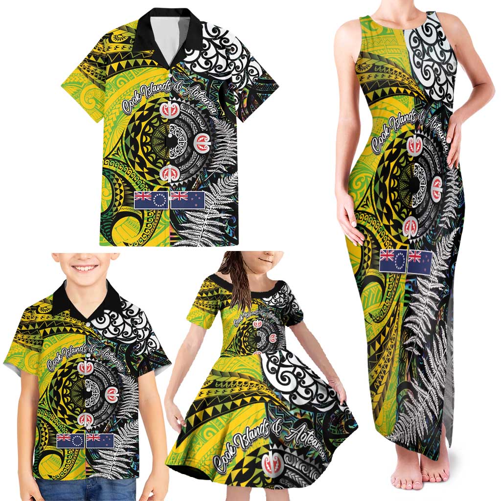 New Zealand and Cook Islands Together Family Matching Tank Maxi Dress and Hawaiian Shirt Tatau Art Tribal Pattern-Maori Tattoo with Fern and Paua Shell LT03 - Polynesian Pride