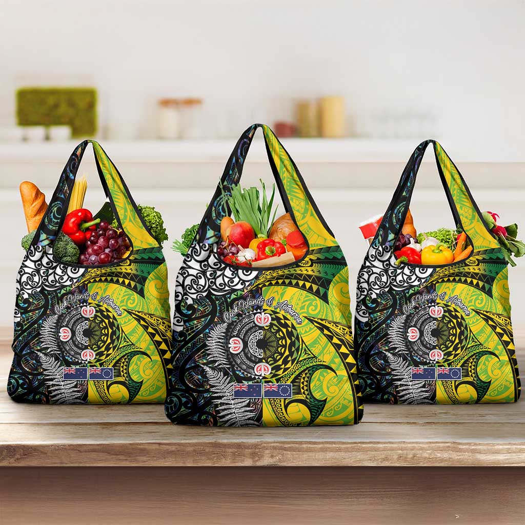 New Zealand and Cook Islands Together Grocery Bag Tatau Art Tribal Pattern-Maori Tattoo with Fern and Paua Shell LT03 3-pack One Size Art - Polynesian Pride
