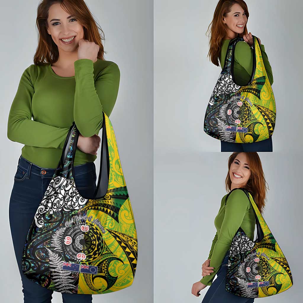 New Zealand and Cook Islands Together Grocery Bag Tatau Art Tribal Pattern-Maori Tattoo with Fern and Paua Shell LT03 - Polynesian Pride