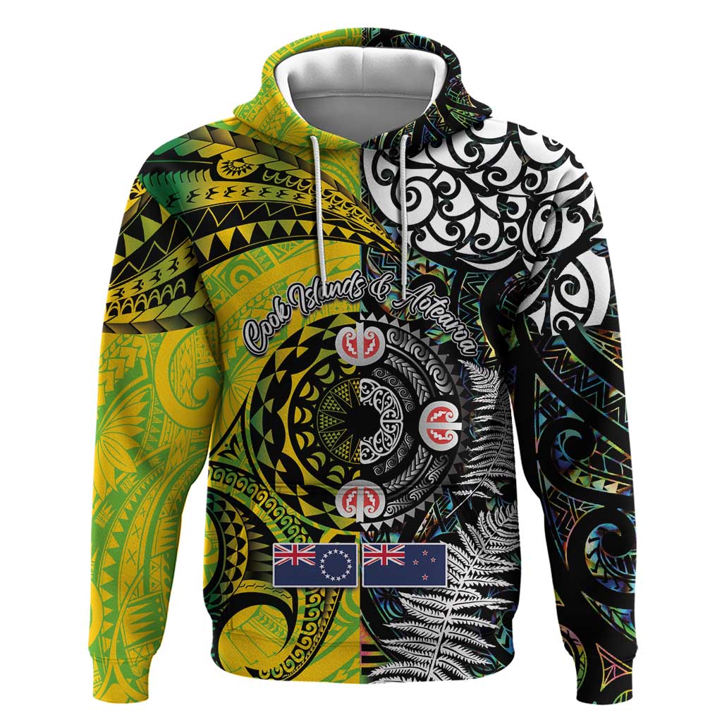 New Zealand and Cook Islands Together Hoodie Tatau Art Tribal Pattern-Maori Tattoo with Fern and Paua Shell LT03 Pullover Hoodie Art - Polynesian Pride