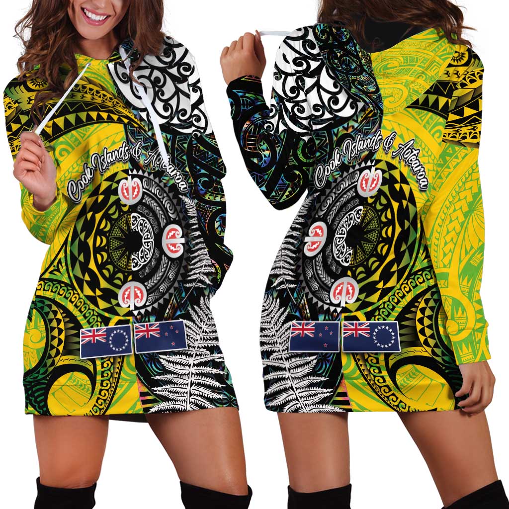 New Zealand and Cook Islands Together Hoodie Dress Tatau Art Tribal Pattern-Maori Tattoo with Fern and Paua Shell LT03 - Polynesian Pride