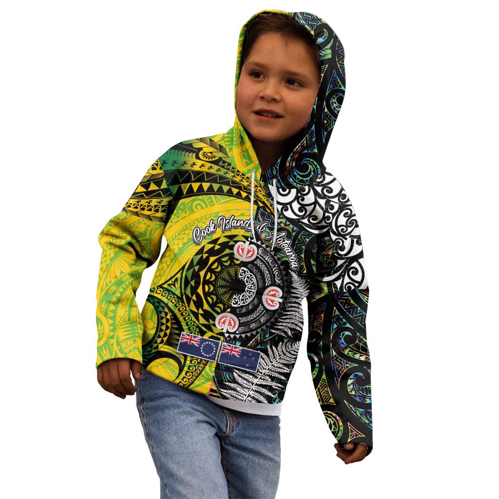 New Zealand and Cook Islands Together Kid Hoodie Tatau Art Tribal Pattern-Maori Tattoo with Fern and Paua Shell LT03 - Polynesian Pride