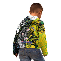 New Zealand and Cook Islands Together Kid Hoodie Tatau Art Tribal Pattern-Maori Tattoo with Fern and Paua Shell LT03 - Polynesian Pride