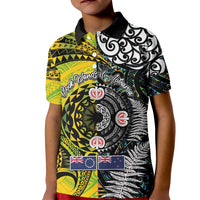 New Zealand and Cook Islands Together Kid Polo Shirt Tatau Art Tribal Pattern-Maori Tattoo with Fern and Paua Shell LT03 Kid Art - Polynesian Pride