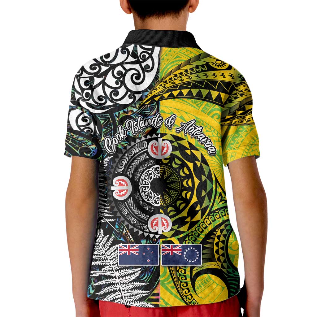New Zealand and Cook Islands Together Kid Polo Shirt Tatau Art Tribal Pattern-Maori Tattoo with Fern and Paua Shell LT03 - Polynesian Pride