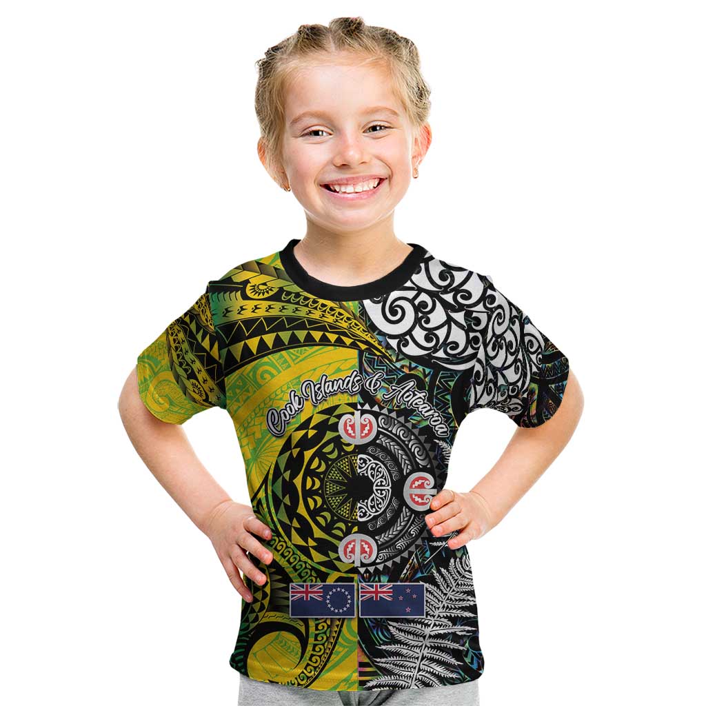 New Zealand and Cook Islands Together Kid T Shirt Tatau Art Tribal Pattern-Maori Tattoo with Fern and Paua Shell LT03 Art - Polynesian Pride