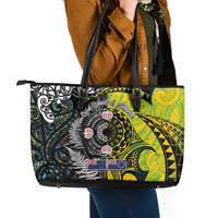 New Zealand and Cook Islands Together Leather Tote Bag Tatau Art Tribal Pattern-Maori Tattoo with Fern and Paua Shell LT03 - Polynesian Pride
