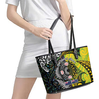 New Zealand and Cook Islands Together Leather Tote Bag Tatau Art Tribal Pattern-Maori Tattoo with Fern and Paua Shell LT03 - Polynesian Pride