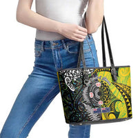 New Zealand and Cook Islands Together Leather Tote Bag Tatau Art Tribal Pattern-Maori Tattoo with Fern and Paua Shell LT03 - Polynesian Pride
