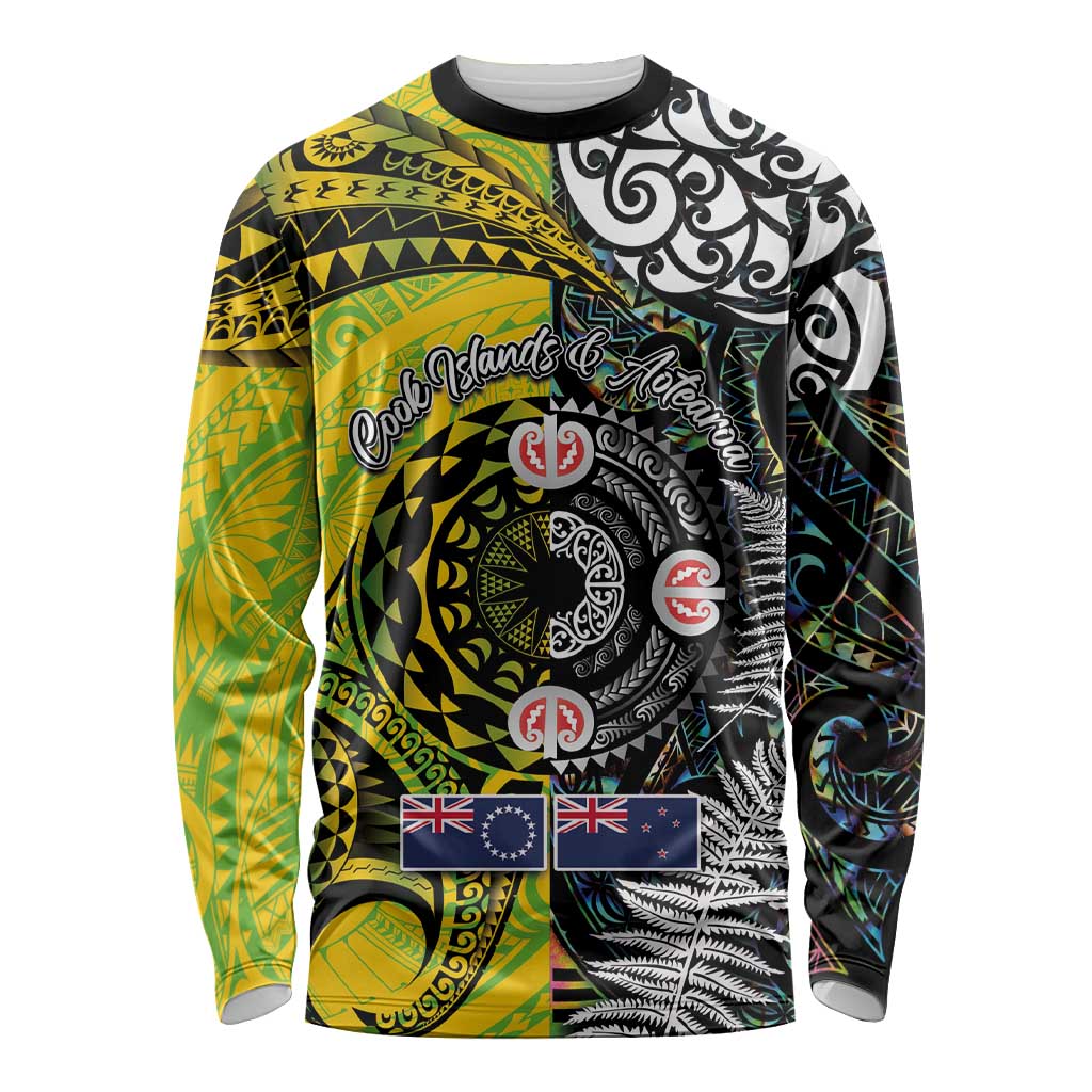 New Zealand and Cook Islands Together Long Sleeve Shirt Tatau Art Tribal Pattern-Maori Tattoo with Fern and Paua Shell LT03 Unisex Art - Polynesian Pride