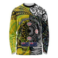 New Zealand and Cook Islands Together Long Sleeve Shirt Tatau Art Tribal Pattern-Maori Tattoo with Fern and Paua Shell LT03 Unisex Art - Polynesian Pride