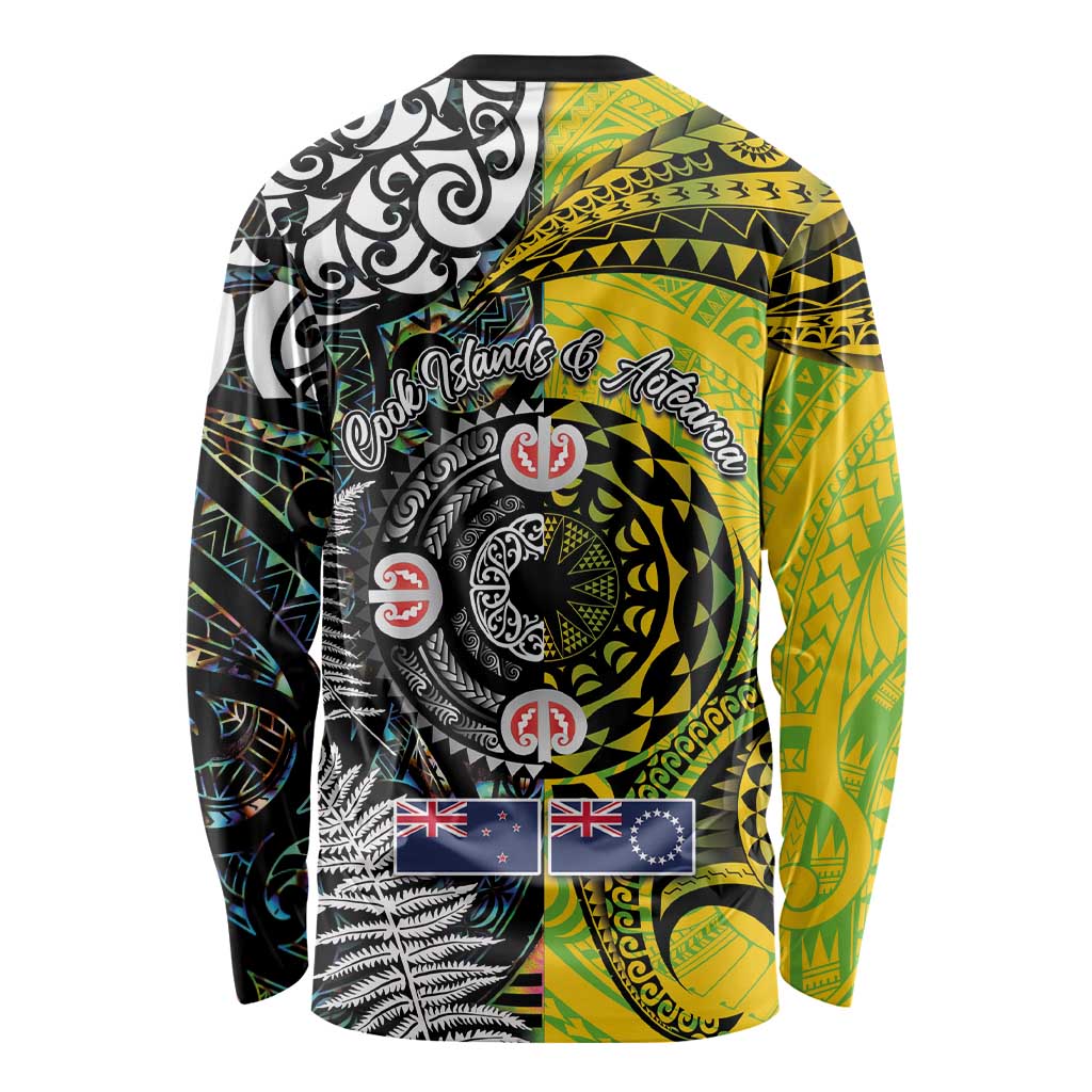 New Zealand and Cook Islands Together Long Sleeve Shirt Tatau Art Tribal Pattern-Maori Tattoo with Fern and Paua Shell LT03 - Polynesian Pride