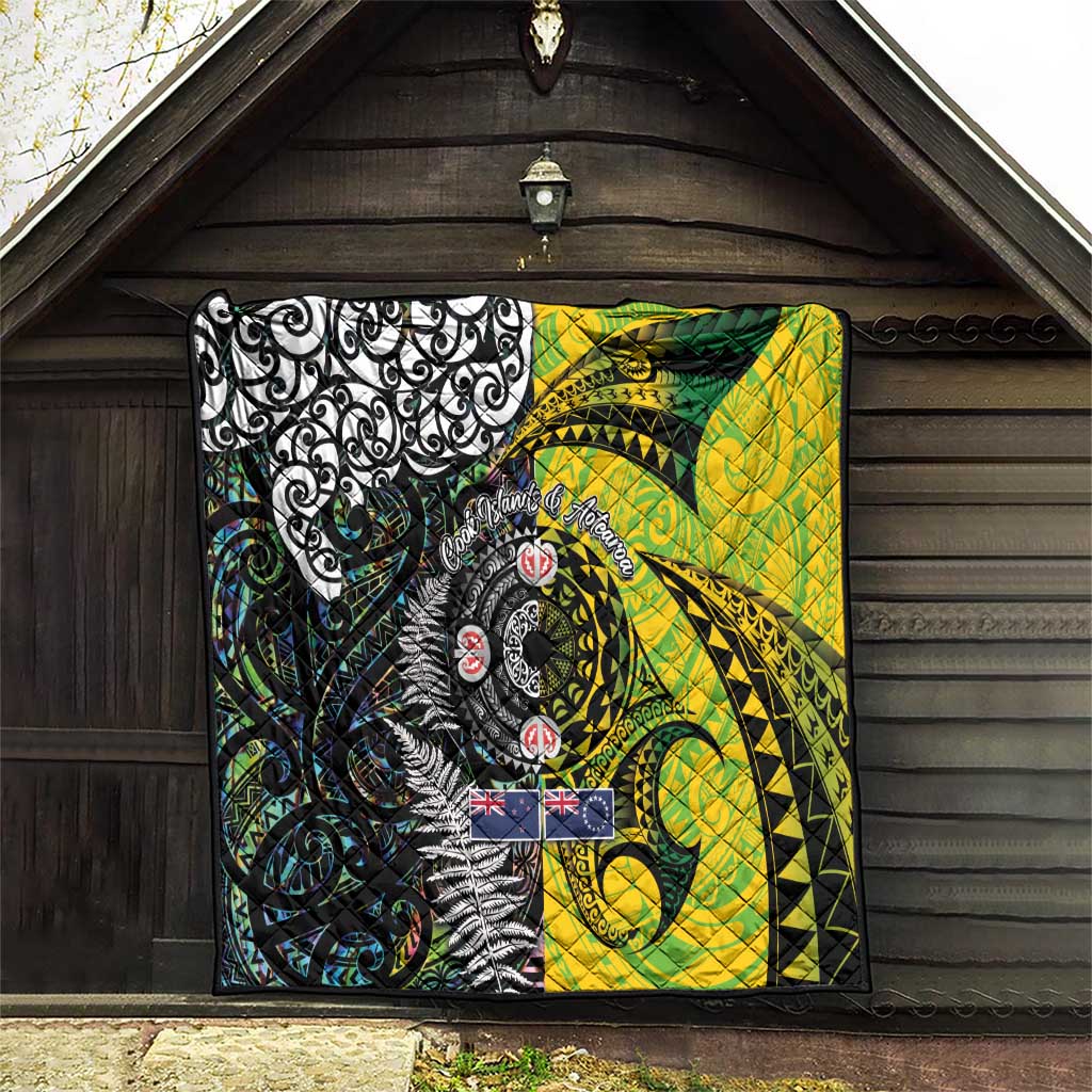 New Zealand and Cook Islands Together Quilt Tatau Art Tribal Pattern-Maori Tattoo with Fern and Paua Shell LT03 - Polynesian Pride