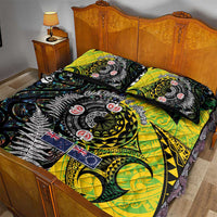 New Zealand and Cook Islands Together Quilt Bed Set Tatau Art Tribal Pattern-Maori Tattoo with Fern and Paua Shell LT03 - Polynesian Pride
