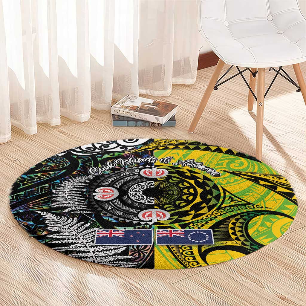 New Zealand and Cook Islands Together Round Carpet Tatau Art Tribal Pattern-Maori Tattoo with Fern and Paua Shell LT03 - Polynesian Pride