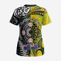 New Zealand and Cook Islands Together Scrub Top Tatau Art Tribal Pattern-Maori Tattoo with Fern and Paua Shell LT03 - Polynesian Pride
