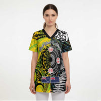 New Zealand and Cook Islands Together Scrub Top Tatau Art Tribal Pattern-Maori Tattoo with Fern and Paua Shell LT03 - Polynesian Pride