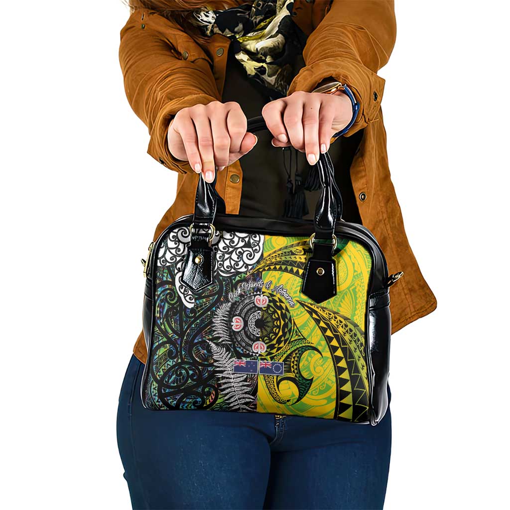 New Zealand and Cook Islands Together Shoulder Handbag Tatau Art Tribal Pattern-Maori Tattoo with Fern and Paua Shell LT03 One Size Art - Polynesian Pride