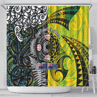 New Zealand and Cook Islands Together Shower Curtain Tatau Art Tribal Pattern-Maori Tattoo with Fern and Paua Shell LT03 - Polynesian Pride