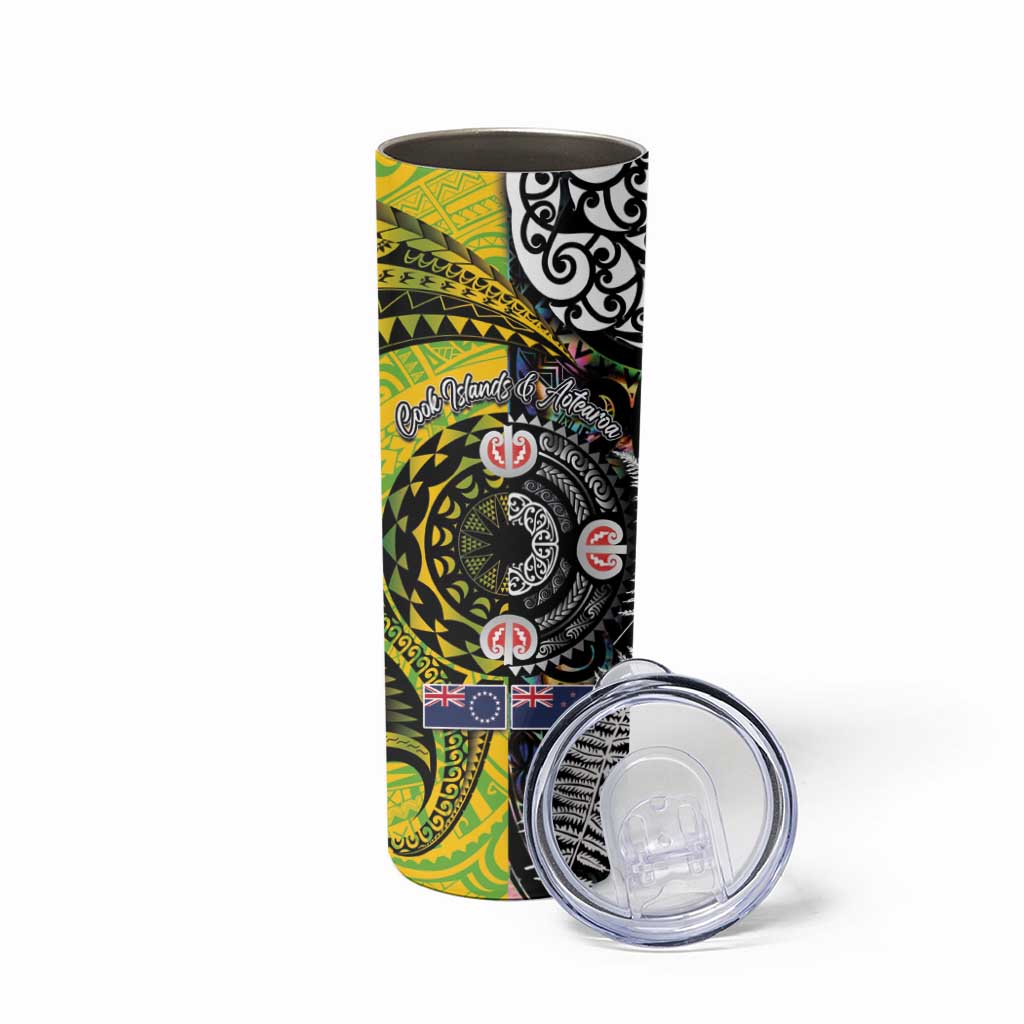 New Zealand and Cook Islands Together Skinny Tumbler Tatau Art Tribal Pattern-Maori Tattoo with Fern and Paua Shell LT03 - Polynesian Pride