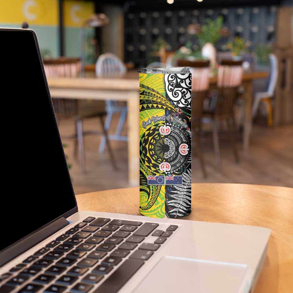 New Zealand and Cook Islands Together Skinny Tumbler Tatau Art Tribal Pattern-Maori Tattoo with Fern and Paua Shell LT03 - Polynesian Pride