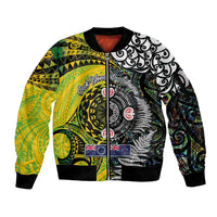 New Zealand and Cook Islands Together Sleeve Zip Bomber Jacket Tatau Art Tribal Pattern-Maori Tattoo with Fern and Paua Shell LT03 Unisex Art - Polynesian Pride