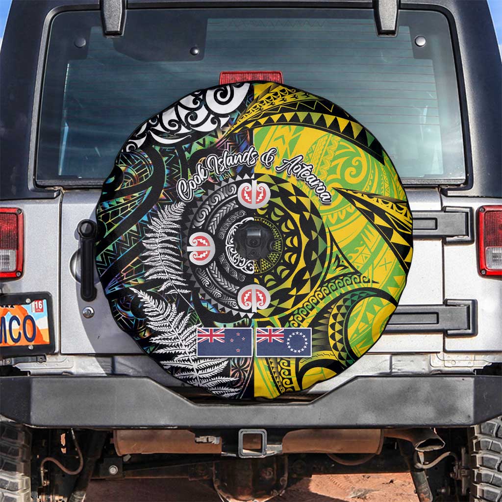New Zealand and Cook Islands Together Spare Tire Cover Tatau Art Tribal Pattern-Maori Tattoo with Fern and Paua Shell LT03 Art - Polynesian Pride