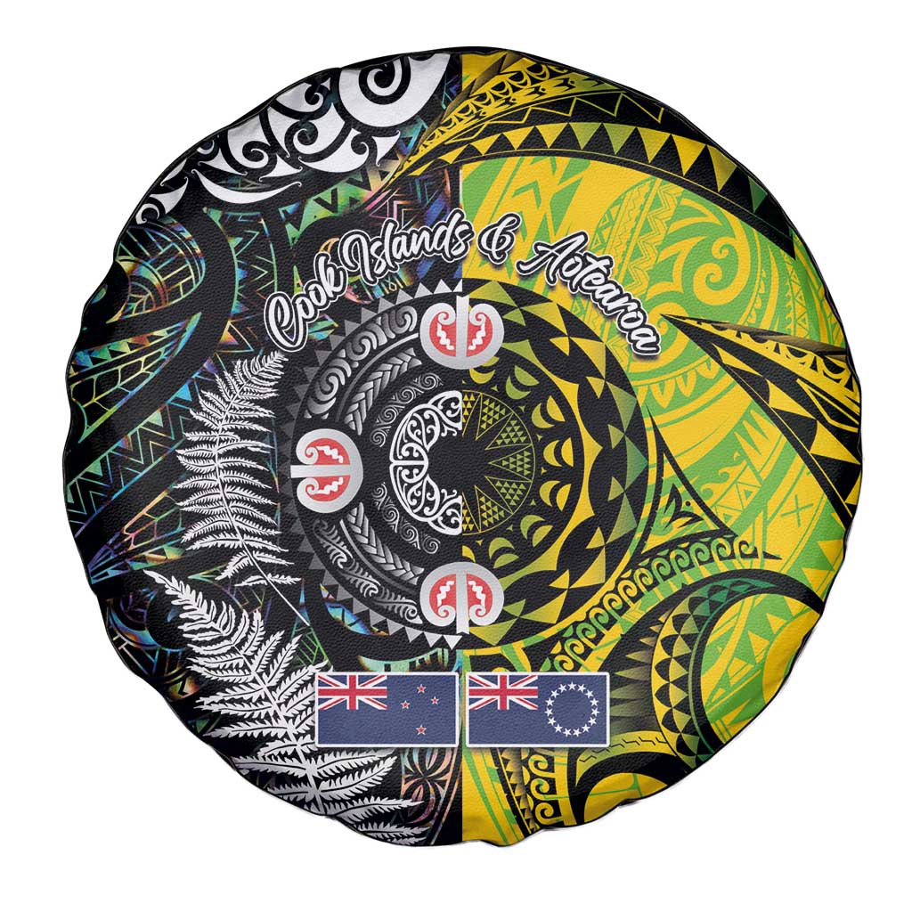 New Zealand and Cook Islands Together Spare Tire Cover Tatau Art Tribal Pattern-Maori Tattoo with Fern and Paua Shell LT03 - Polynesian Pride