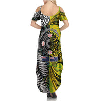 New Zealand and Cook Islands Together Summer Maxi Dress Tatau Art Tribal Pattern-Maori Tattoo with Fern and Paua Shell LT03 - Polynesian Pride