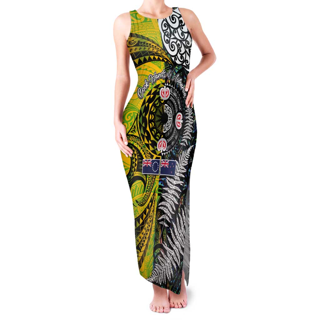 New Zealand and Cook Islands Together Tank Maxi Dress Tatau Art Tribal Pattern-Maori Tattoo with Fern and Paua Shell LT03 Women Art - Polynesian Pride