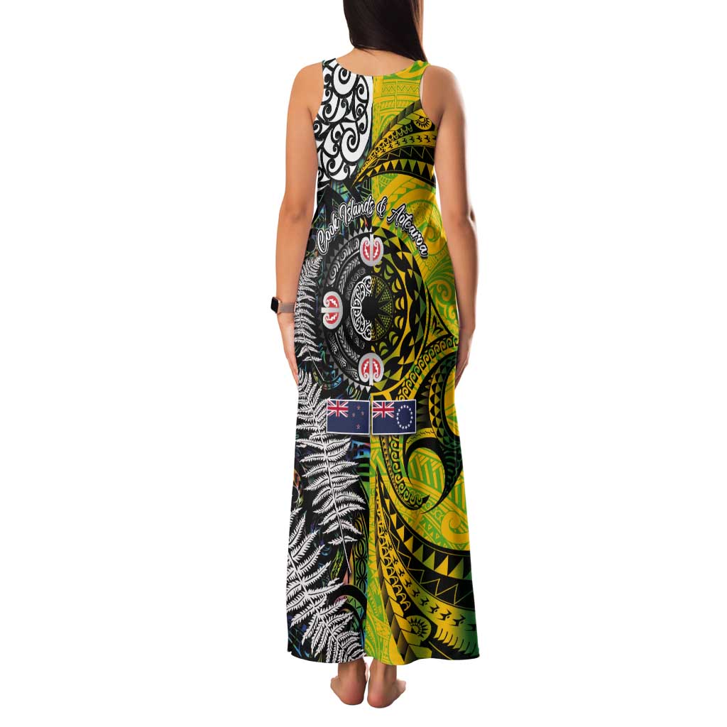 New Zealand and Cook Islands Together Tank Maxi Dress Tatau Art Tribal Pattern-Maori Tattoo with Fern and Paua Shell LT03 - Polynesian Pride