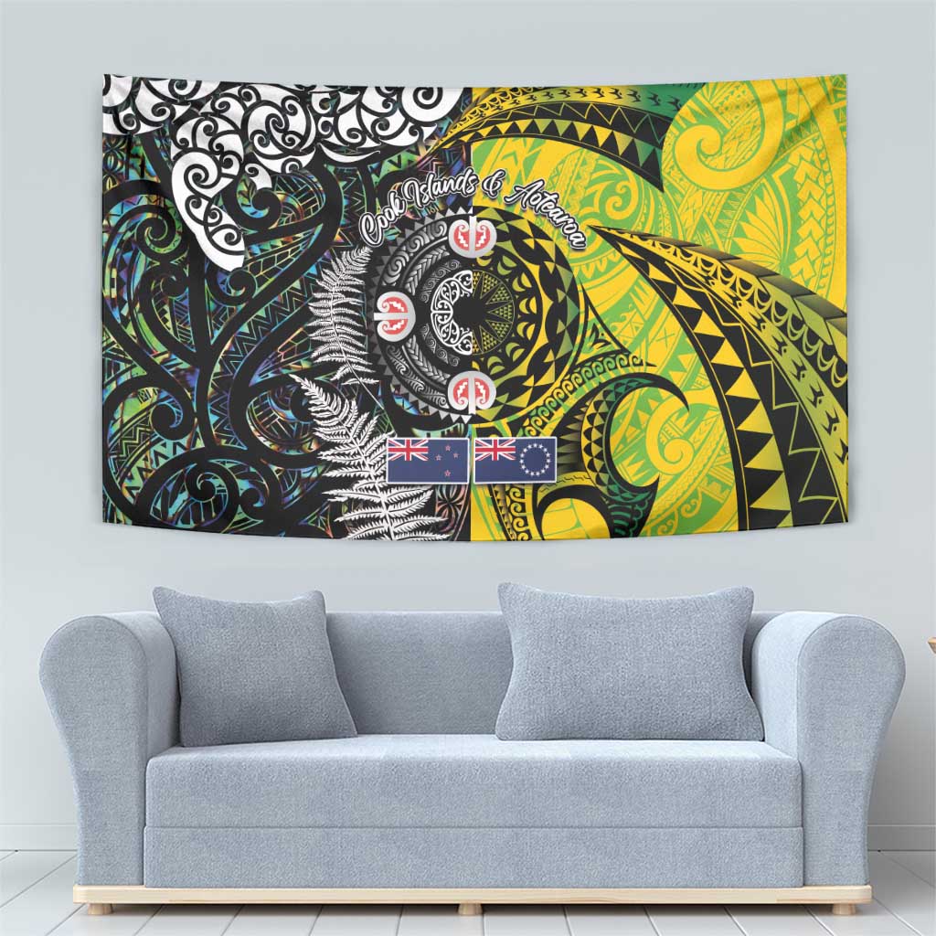 New Zealand and Cook Islands Together Tapestry Tatau Art Tribal Pattern-Maori Tattoo with Fern and Paua Shell LT03 - Polynesian Pride
