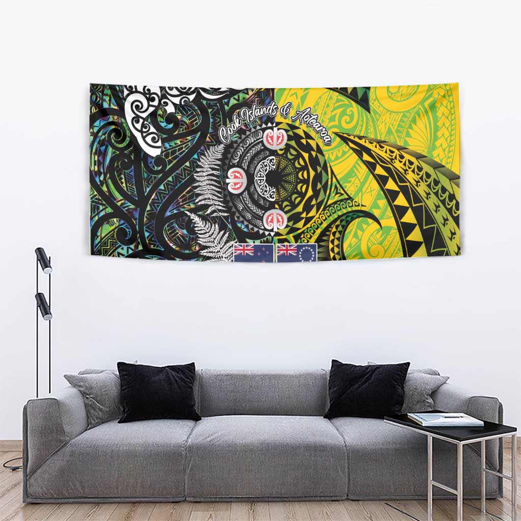 New Zealand and Cook Islands Together Tapestry Tatau Art Tribal Pattern-Maori Tattoo with Fern and Paua Shell LT03 - Polynesian Pride