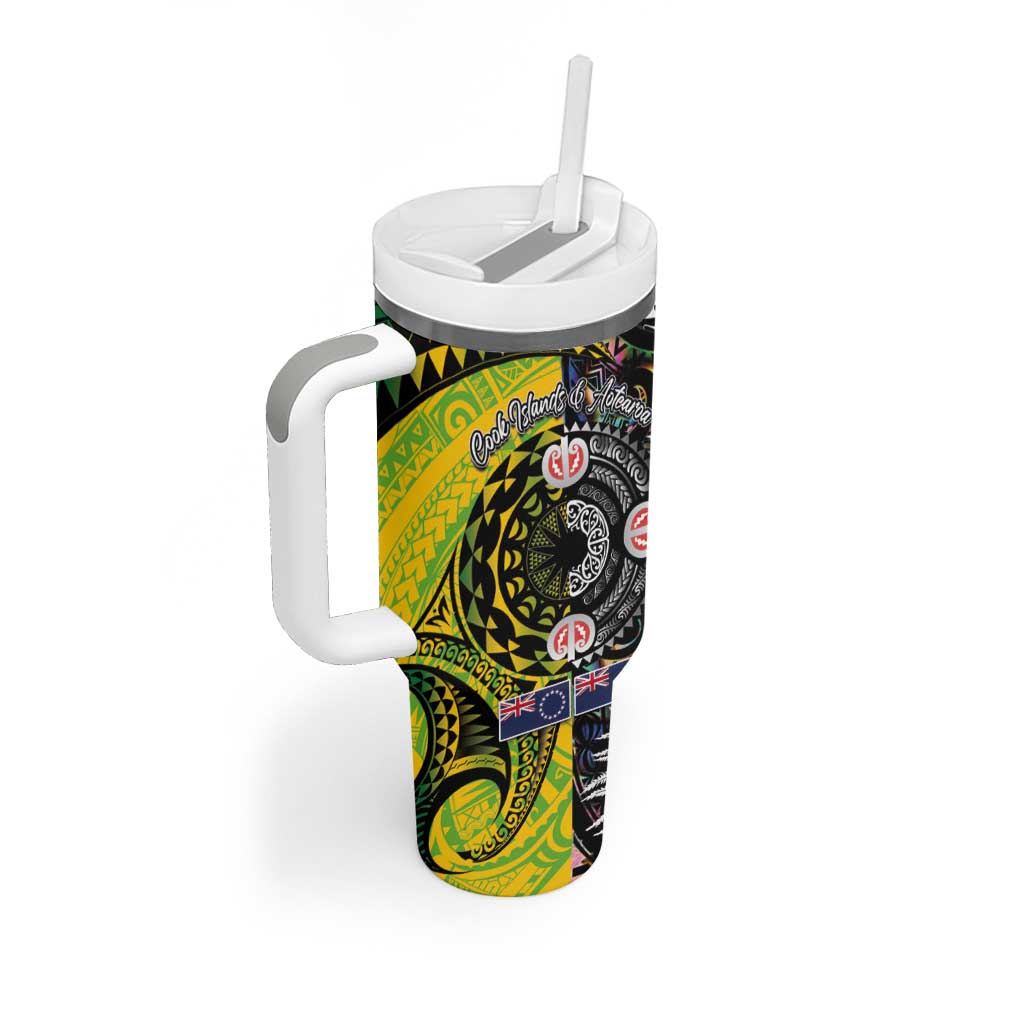 New Zealand and Cook Islands Together Tumbler With Handle Tatau Art Tribal Pattern-Maori Tattoo with Fern and Paua Shell LT03 - Polynesian Pride