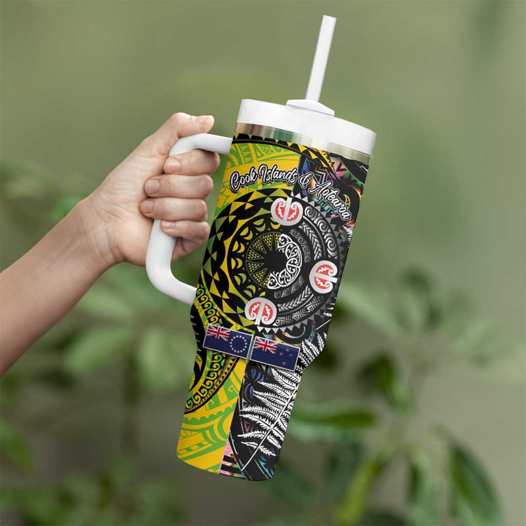 New Zealand and Cook Islands Together Tumbler With Handle Tatau Art Tribal Pattern-Maori Tattoo with Fern and Paua Shell LT03 - Polynesian Pride