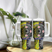 New Zealand and Cook Islands Together Tumbler With Handle Tatau Art Tribal Pattern-Maori Tattoo with Fern and Paua Shell LT03 - Polynesian Pride