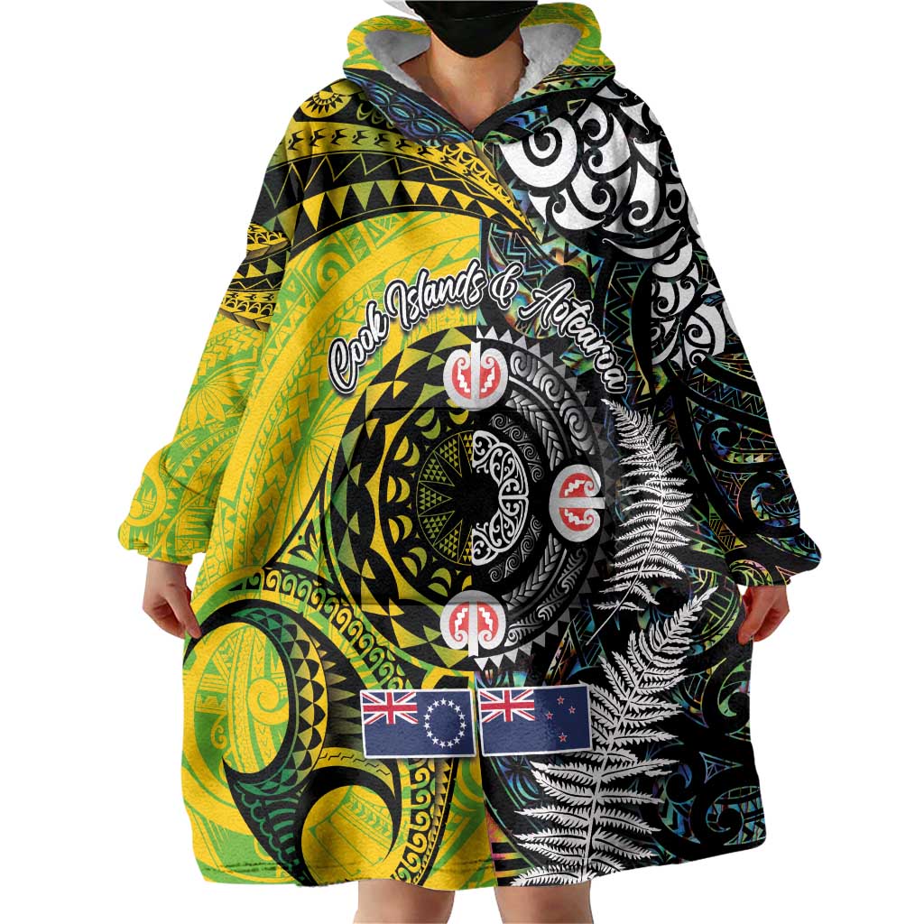 New Zealand and Cook Islands Together Wearable Blanket Hoodie Tatau Art Tribal Pattern-Maori Tattoo with Fern and Paua Shell LT03 - Polynesian Pride