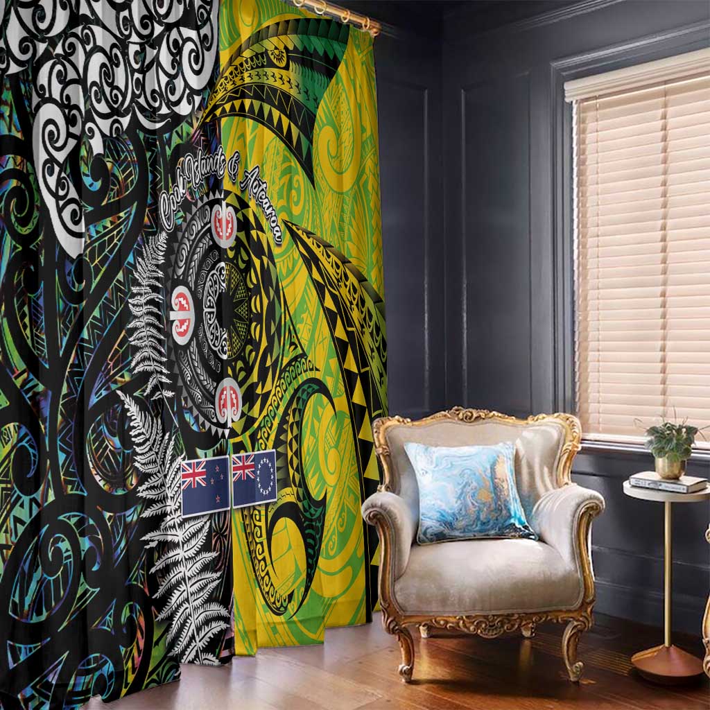 New Zealand and Cook Islands Together Window Curtain Tatau Art Tribal Pattern-Maori Tattoo with Fern and Paua Shell LT03 - Polynesian Pride