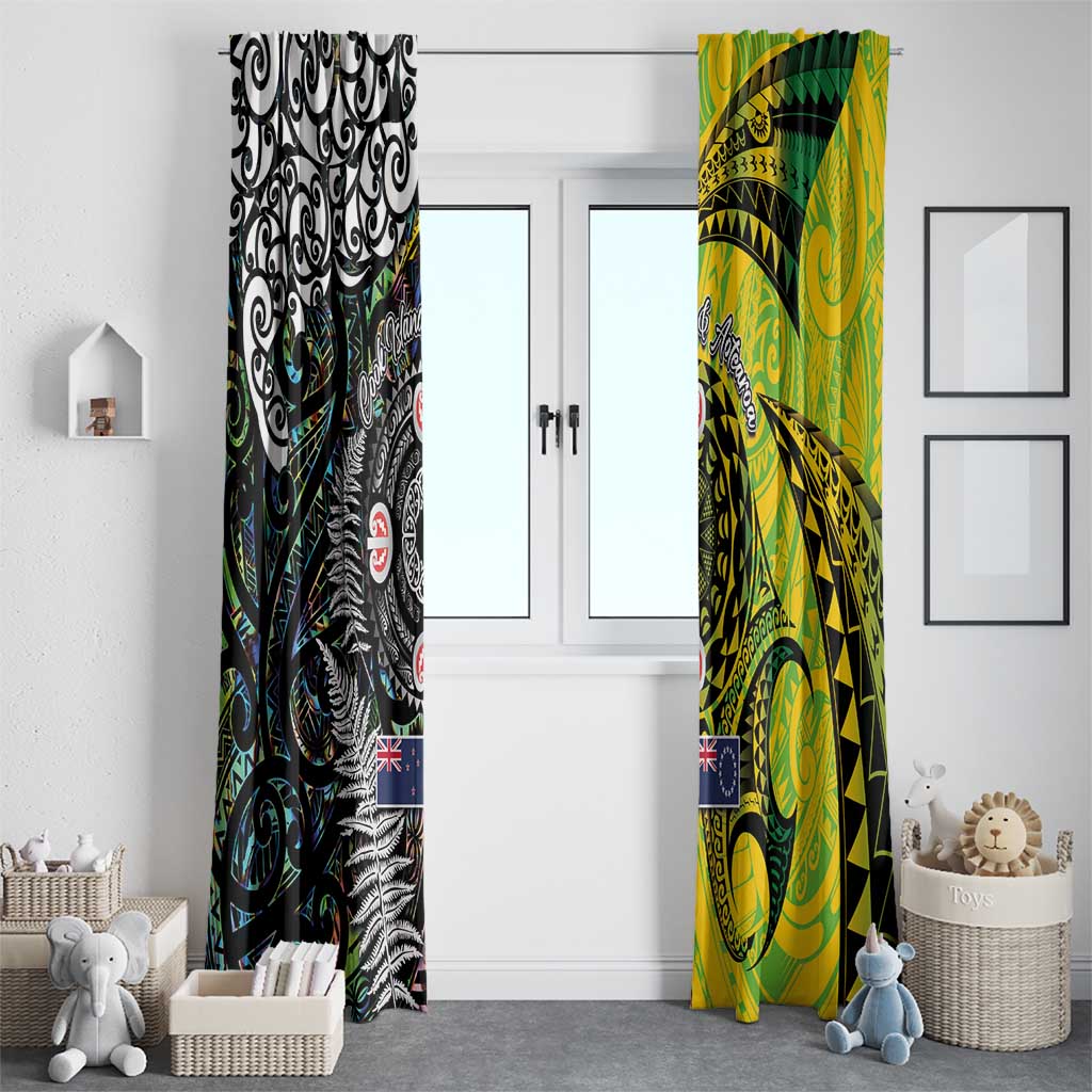 New Zealand and Cook Islands Together Window Curtain Tatau Art Tribal Pattern-Maori Tattoo with Fern and Paua Shell LT03 - Polynesian Pride