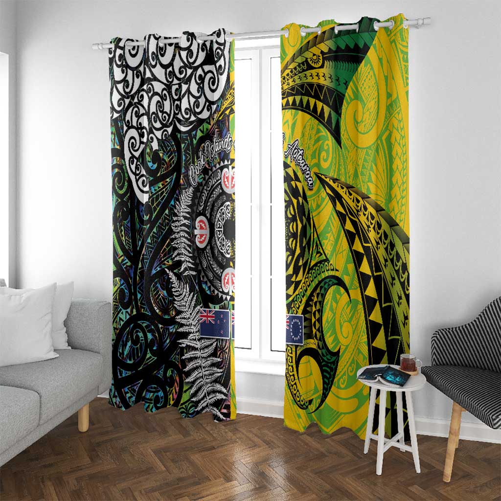 New Zealand and Cook Islands Together Window Curtain Tatau Art Tribal Pattern-Maori Tattoo with Fern and Paua Shell LT03 With Grommets Art - Polynesian Pride