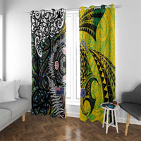 New Zealand and Cook Islands Together Window Curtain Tatau Art Tribal Pattern-Maori Tattoo with Fern and Paua Shell LT03 With Grommets Art - Polynesian Pride
