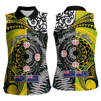 New Zealand and Cook Islands Together Women Sleeveless Polo Shirt Tatau Art Tribal Pattern-Maori Tattoo with Fern and Paua Shell LT03 - Polynesian Pride