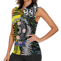 New Zealand and Cook Islands Together Women Sleeveless Polo Shirt Tatau Art Tribal Pattern-Maori Tattoo with Fern and Paua Shell LT03 - Polynesian Pride