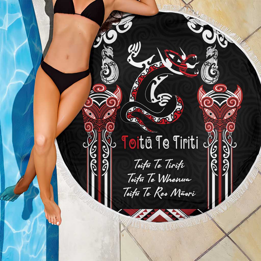 Aotearoa Toitu Te Tiriti-Maori Taniwha Beach Blanket Toitu Te Whenua Toitu Te Reo Maori LT03 - Polynesian Pride