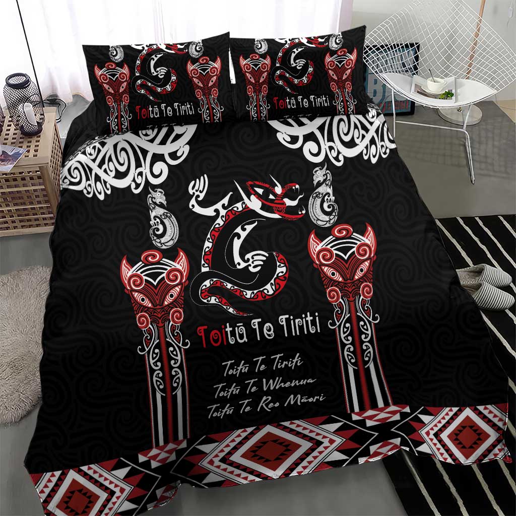Aotearoa Toitu Te Tiriti-Maori Taniwha Bedding Set Toitu Te Whenua Toitu Te Reo Maori LT03 - Polynesian Pride