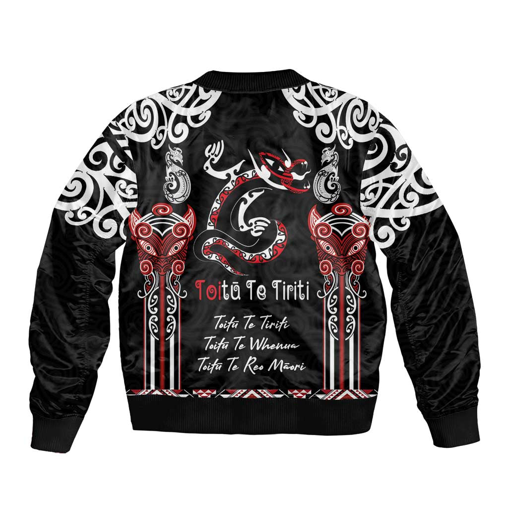 Aotearoa Toitu Te Tiriti-Maori Taniwha Bomber Jacket Toitu Te Whenua Toitu Te Reo Maori LT03 - Polynesian Pride