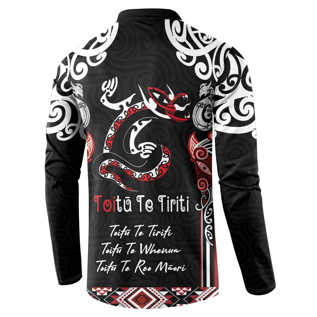 Aotearoa Toitu Te Tiriti-Maori Taniwha Button Sweatshirt Toitu Te Whenua Toitu Te Reo Maori LT03 - Polynesian Pride
