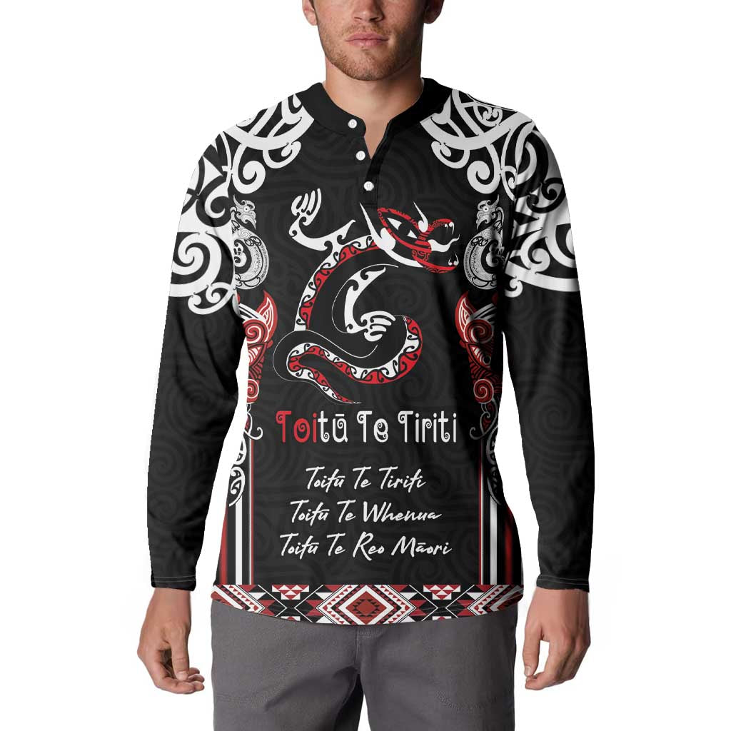 Aotearoa Toitu Te Tiriti-Maori Taniwha Button Sweatshirt Toitu Te Whenua Toitu Te Reo Maori LT03 - Polynesian Pride